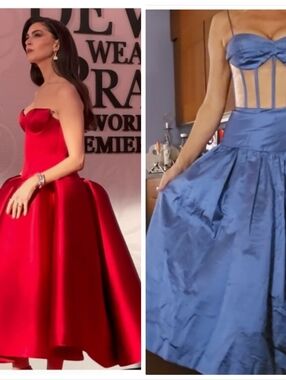 Rasario Giving Devil Wears Prada Silk Sapphire Blue Bustier Drop Waist Gown 4